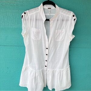 Free People Drop Waist Peplum Ruffle Button Down Tunic Short Sleeve Medium White